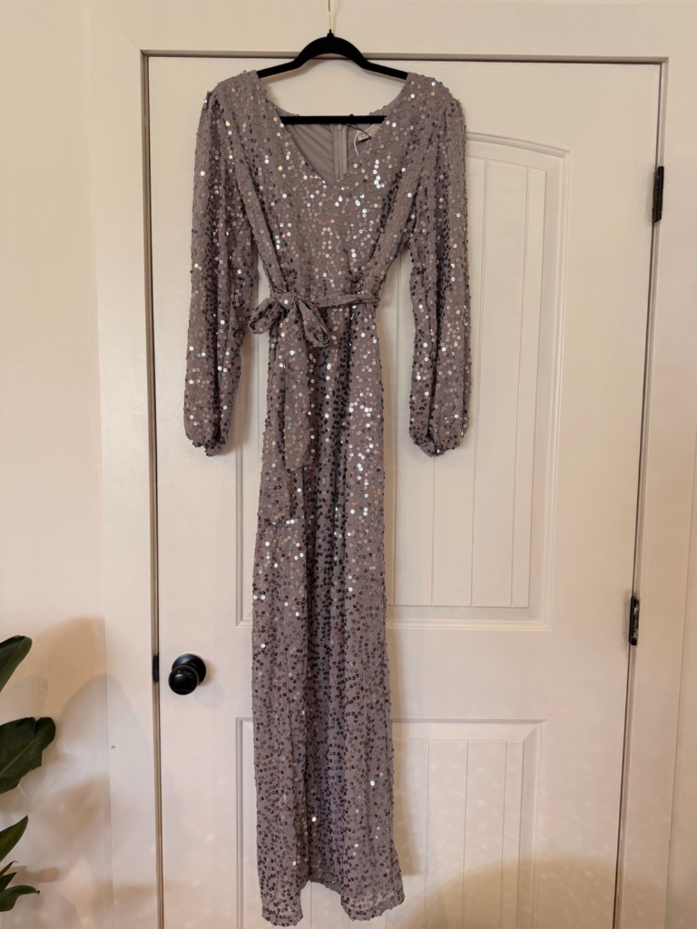 Boohoo Occasion Sequin Wrap Dress in Taupe
